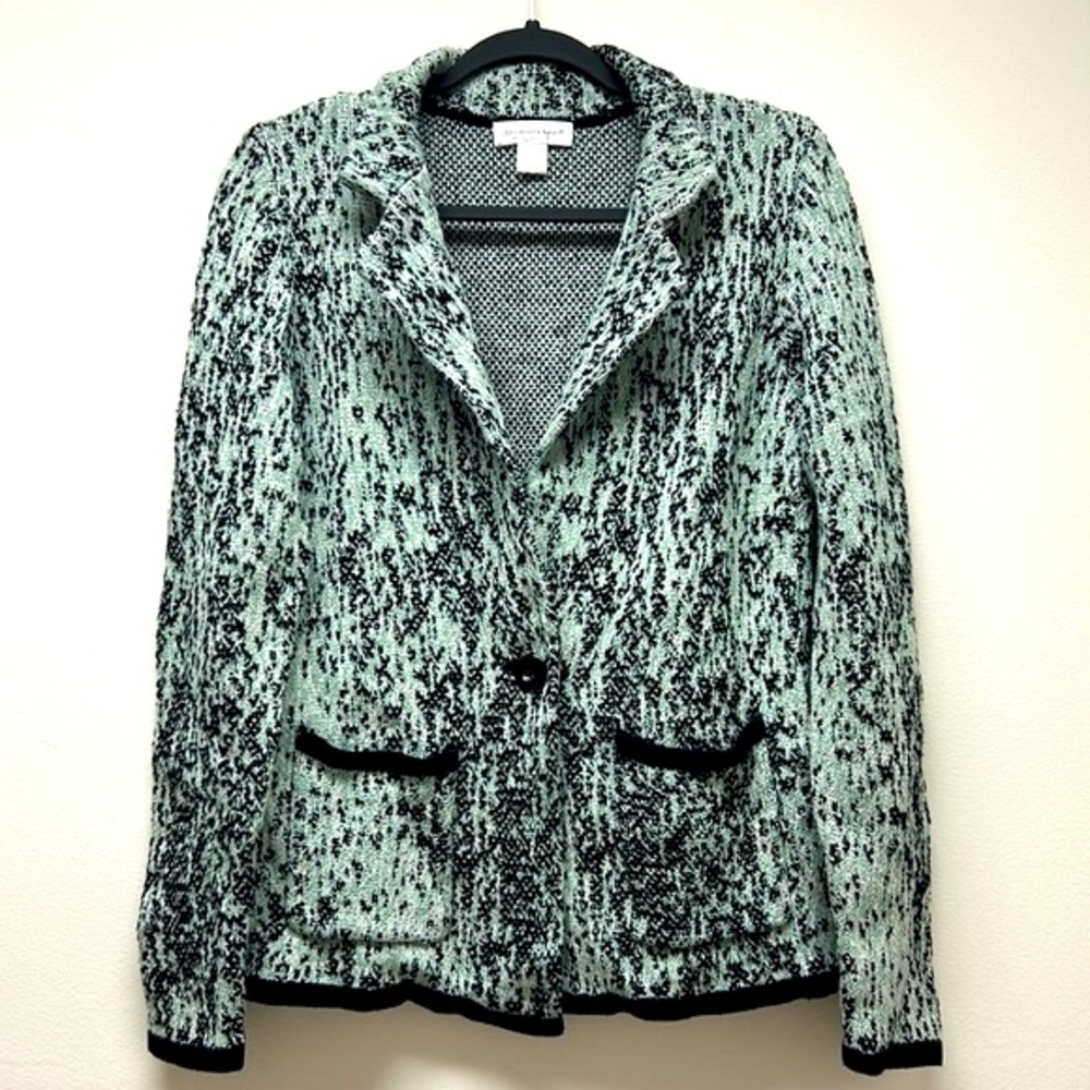 Christopher & Banks |‎ Speckle Jacquard Jacket Sweater Green Black S